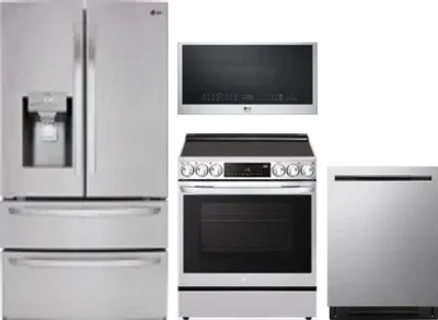 4 Piece Package Includes Refrigerator, Range, Microwave And Dishwasher