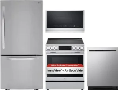 4 Piece Package Includes Refrigerator, Range, Microwave And Dishwasher