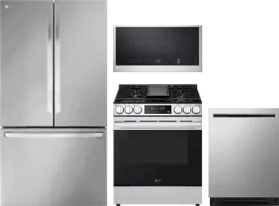 4 Piece Package Includes Refrigerator, Range, Microwave And Dishwasher