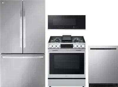 4 Piece Package Includes Refrigerator, Range, Microwave And Dishwasher