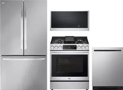 4 Piece Package Includes Refrigerator, Range, Microwave And Dishwasher