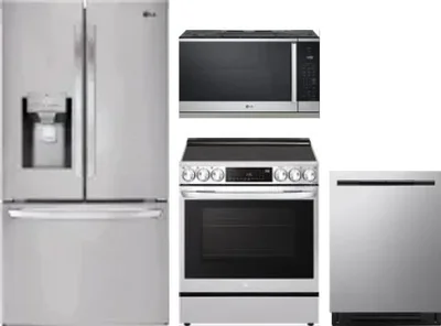 4 Piece Package Includes Refrigerator, Range, Microwave And Dishwasher