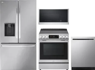 4 Piece Package Includes Refrigerator, Range, Microwave And Dishwasher