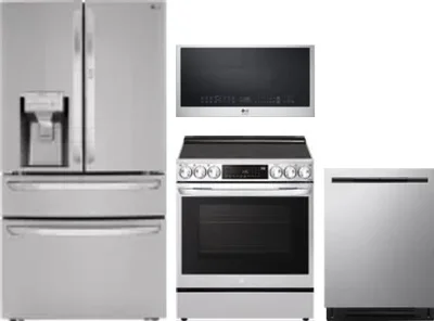 4 Piece Package Includes Refrigerator, Range, Microwave And Dishwasher