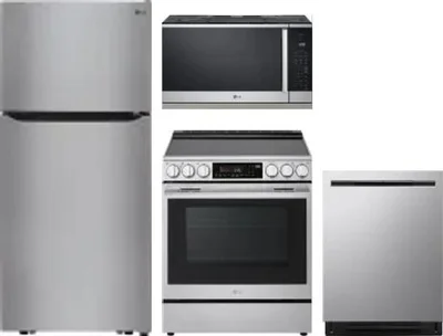 4 Piece Package Includes Refrigerator, Range, Microwave And Dishwasher