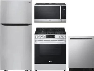 4 Piece Package Includes Refrigerator, Range, Microwave And Dishwasher