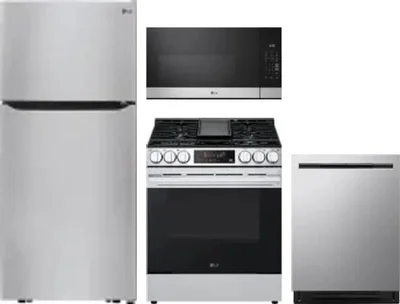 4 Piece Package Includes Refrigerator, Range, Microwave And Dishwasher