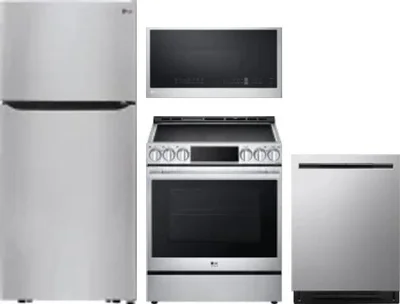 4 Piece Package Includes Refrigerator, Range, Microwave And Dishwasher