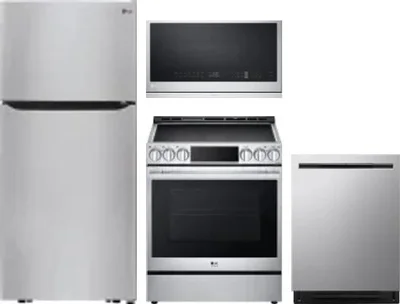 4 Piece Package Includes Refrigerator, Range, Microwave And Dishwasher