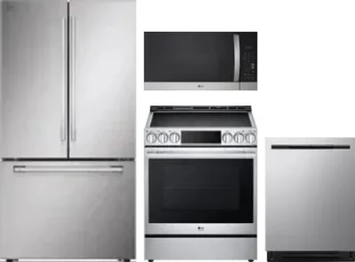 4 Piece Package Includes Refrigerator, Range, Microwave And Dishwasher
