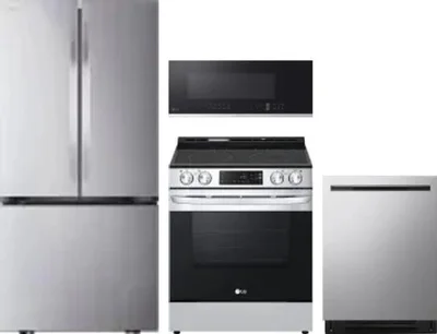 4 Piece Package Includes Refrigerator, Range, Microwave And Dishwasher