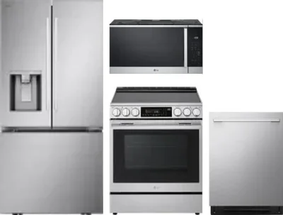 4 Piece Package Includes Refrigerator, Range, Microwave And Dishwasher