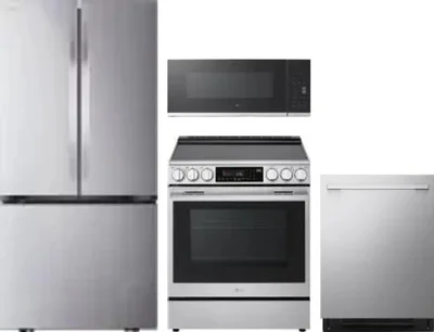 4 Piece Package Includes Refrigerator, Range, Microwave And Dishwasher