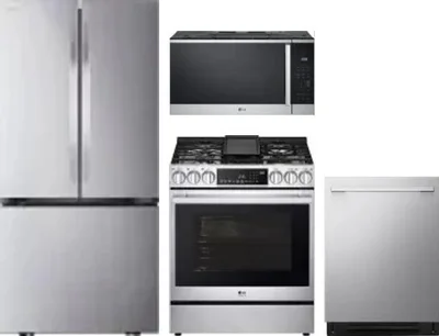 4 Piece Package Includes Refrigerator, Range, Microwave And Dishwasher