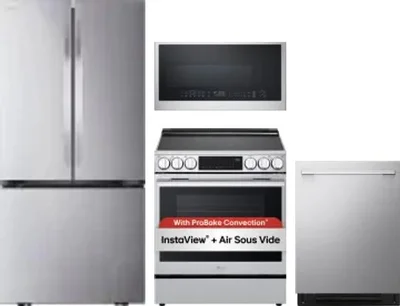 4 Piece Package Includes Refrigerator, Range, Microwave And Dishwasher