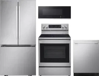 4 Piece Package Includes Refrigerator, Range, Microwave And Dishwasher