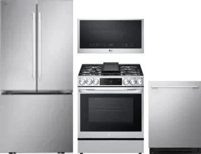 4 Piece Package Includes Refrigerator, Range, Microwave And Dishwasher