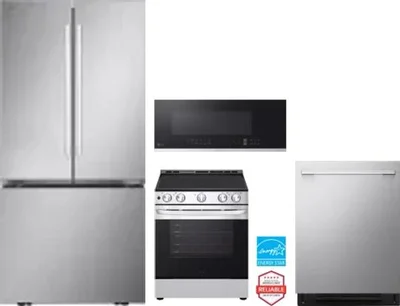 4 Piece Package Includes Refrigerator, Range, Microwave And Dishwasher
