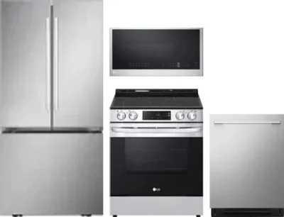 4 Piece Package Includes Refrigerator, Range, Microwave And Dishwasher