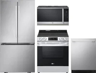 4 Piece Package Includes Refrigerator, Range, Microwave And Dishwasher