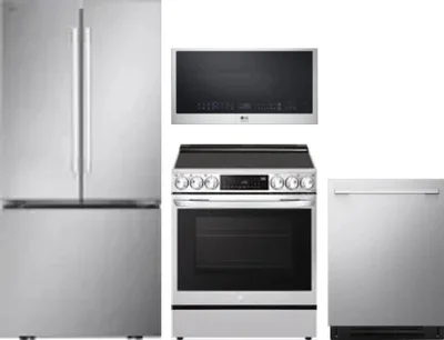 4 Piece Package Includes Refrigerator, Range, Microwave And Dishwasher