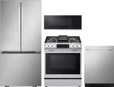 4 Piece Package Includes Refrigerator, Range, Microwave And Dishwasher