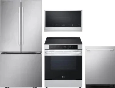 4 Piece Package Includes Refrigerator, Range, Microwave And Dishwasher