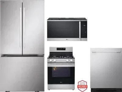 4 Piece Package Includes Refrigerator, Range, Microwave And Dishwasher