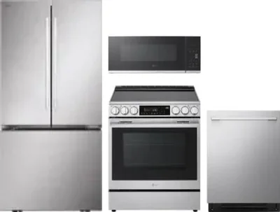 4 Piece Package Includes Refrigerator, Range, Microwave And Dishwasher