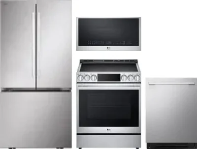 4 Piece Package Includes Refrigerator, Range, Microwave And Dishwasher