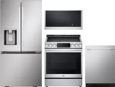 4 Piece Package Includes Refrigerator, Range, Microwave And Dishwasher