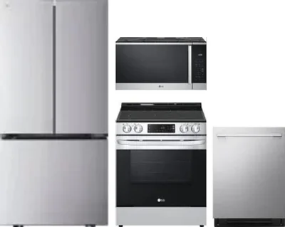 4 Piece Package Includes Refrigerator, Range, Microwave And Dishwasher