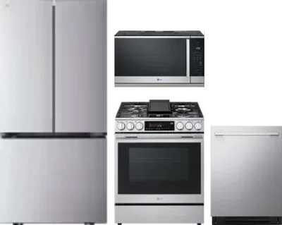 4 Piece Package Includes Refrigerator, Range, Microwave And Dishwasher