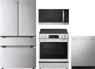 4 Piece Package Includes Refrigerator, Range, Microwave And Dishwasher