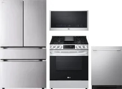 4 Piece Package Includes Refrigerator, Range, Microwave And Dishwasher