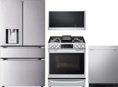4 Piece Package Includes Refrigerator, Range, Microwave And Dishwasher