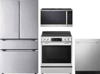 4 Piece Package Includes Refrigerator, Range, Microwave And Dishwasher