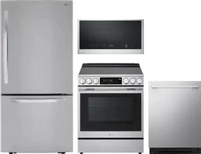 4 Piece Package Includes Refrigerator, Range, Microwave And Dishwasher