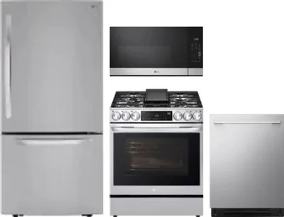 4 Piece Package Includes Refrigerator, Range, Microwave And Dishwasher