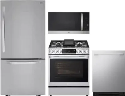 4 Piece Package Includes Refrigerator, Range, Microwave And Dishwasher