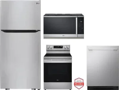 4 Piece Package Includes Refrigerator, Range, Microwave And Dishwasher