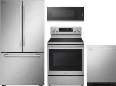 4 Piece Package Includes Refrigerator, Range, Microwave And Dishwasher