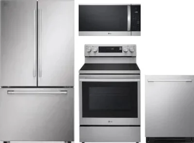 4 Piece Package Includes Refrigerator, Range, Microwave And Dishwasher