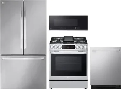 4 Piece Package Includes Refrigerator, Range, Microwave And Dishwasher