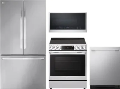 4 Piece Package Includes Refrigerator, Range, Microwave And Dishwasher