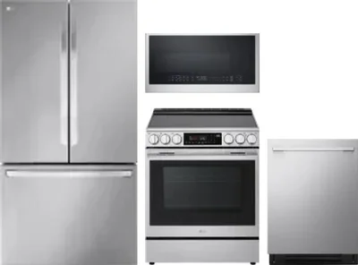 4 Piece Package Includes Refrigerator, Range, Microwave And Dishwasher