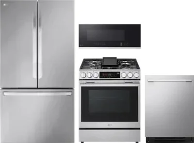 4 Piece Package Includes Refrigerator, Range, Microwave And Dishwasher