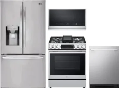 4 Piece Package Includes Refrigerator, Range, Microwave And Dishwasher