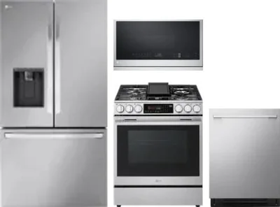 4 Piece Package Includes Refrigerator, Range, Microwave And Dishwasher