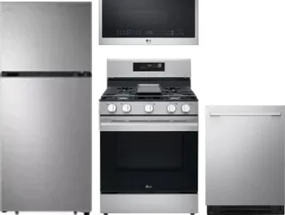 4 Piece Package Includes Refrigerator, Range, Microwave And Dishwasher